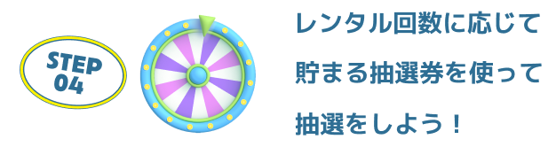 レンタル回数に応じて貯まる抽選券を使って、抽選をしよう！